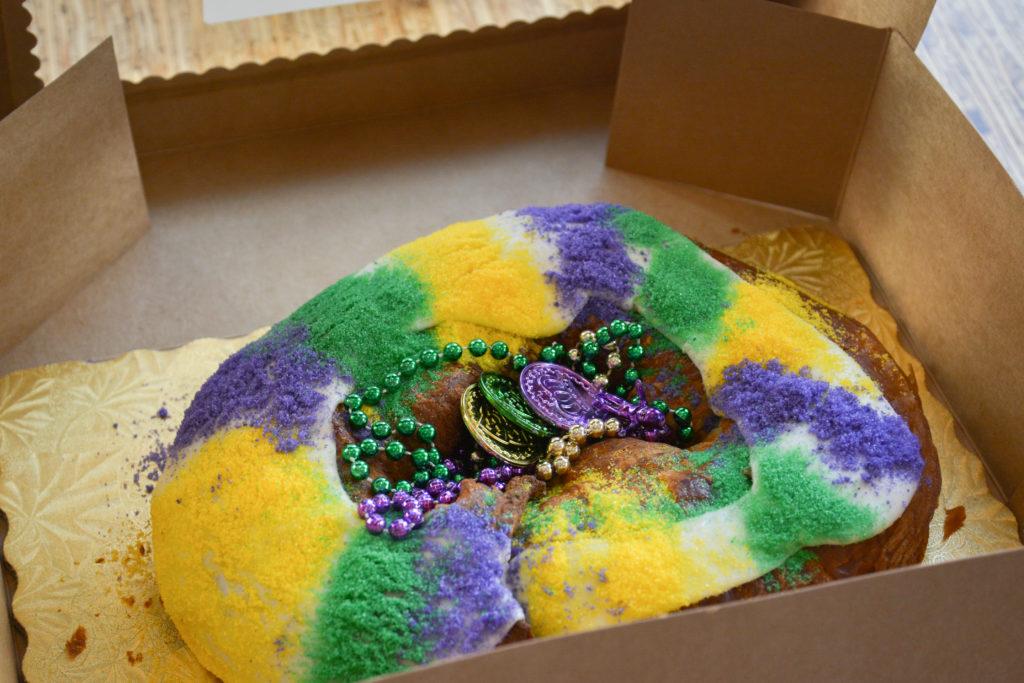 For Mardi Gras, Bayou Bakery offers king cake – a Mardi Gras specialty with brioche-like dough filled with cream and topped with frosting – for $39.95.  Sarah Urtz | Photographer
