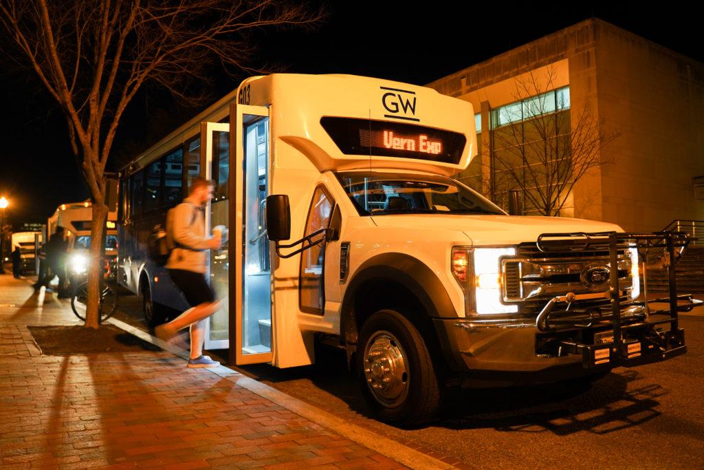 The Vern Express runs between the Foggy Bottom and Mount Vernon campuses – and the Virginia Science and Technology Campus if you know you’ll be sexiled for a long time. 