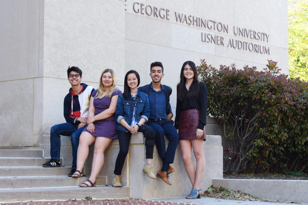 Left to right: Yannik Omictin, the SA's chief of cabinet; Rose Collins, the SA's vice president for undergraduate policy; Ashley Le, the SA president; Nassim Touil, the SA's vice president for financial affairs; and Bella Gianani, the SA's vice president for campus operations announced proposed changes to the cost of printing, rental space and laundry.