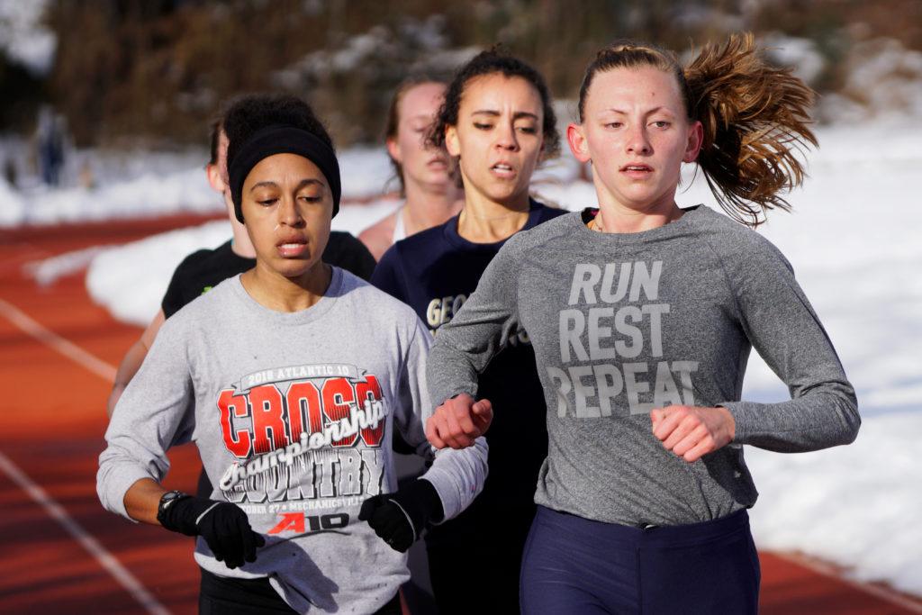 Junior steeplechase racer Suzanne Dannheim runs during practice in February. 
