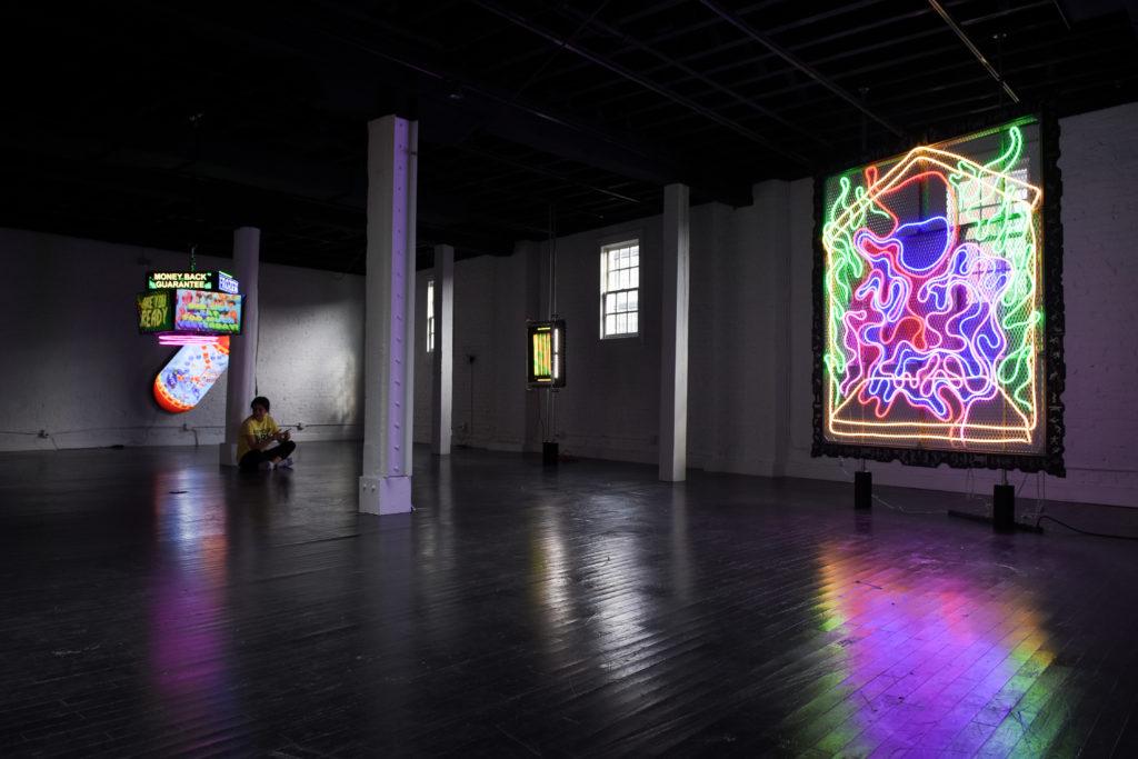 Von ammon co.s latest exhibit “MENTAL” opened Saturday taking over the once-barren warehouse at 3330 Cady’s Alley in Georgetown with digital neon artwork. 