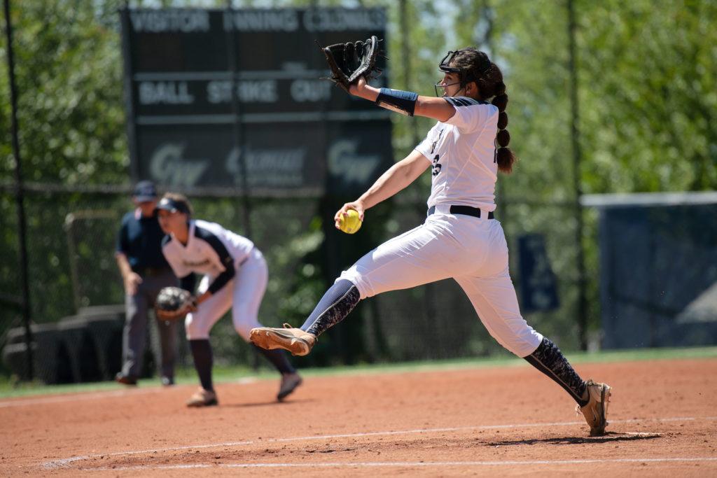 Sophomore utility player Sierra Lange throws a pitch during Saturdays game against Dayton.
