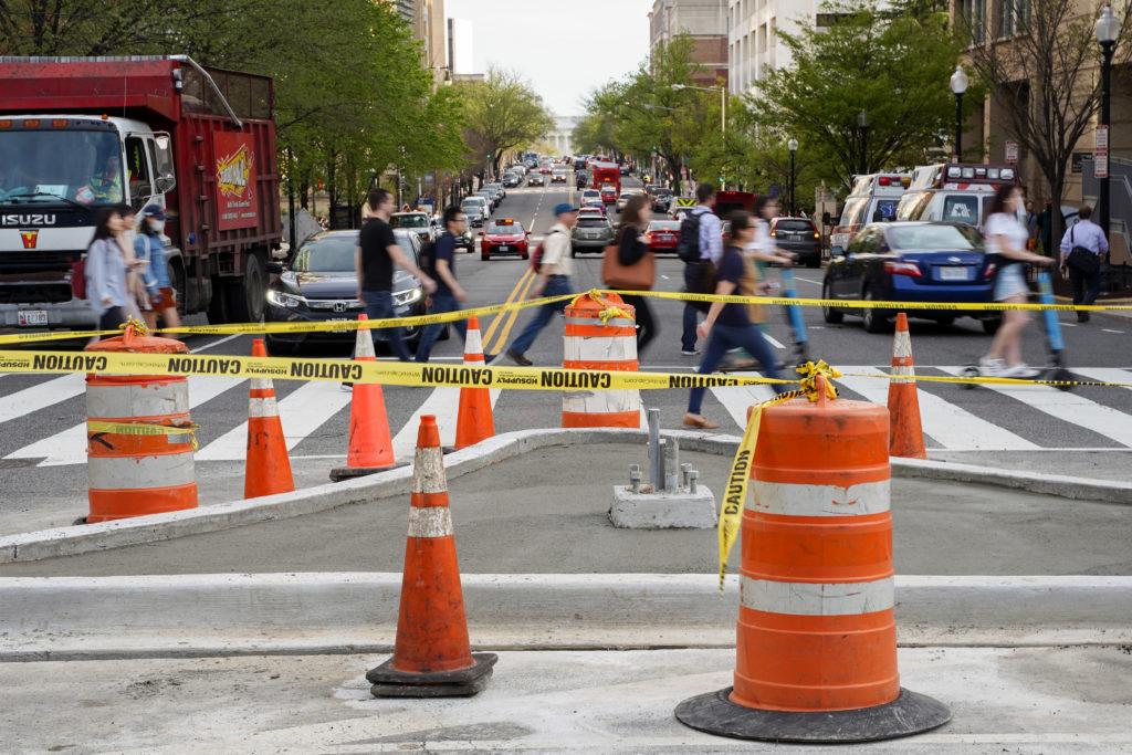 The District Department of Transportation is currently installing a traffic island in Washington Circle after neighborhood leaders voiced concerns about cars failing to stop for pedestrians. 
