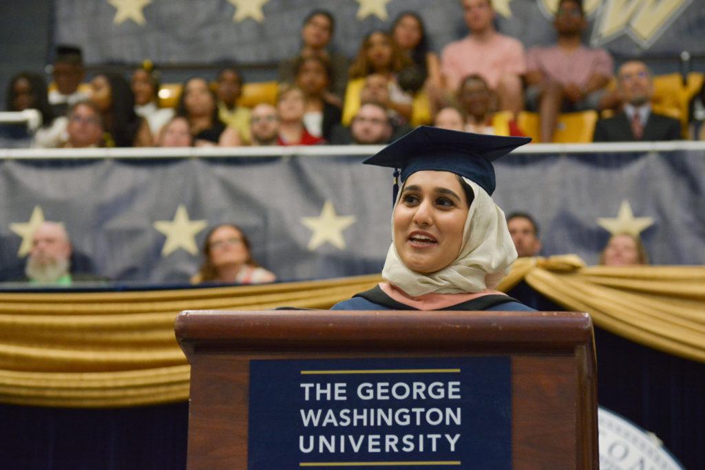 Student speaker Taiba Zahir urged graduates “become revolutionaries in their work. 
