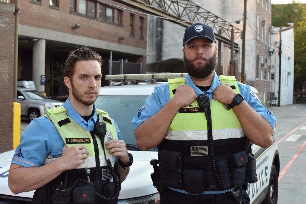 GWPD officers Tyler Strawsburg and Collin Felix said working on a college campus is a better fit for them than city policing, because students are generally more respectful toward them than residents.