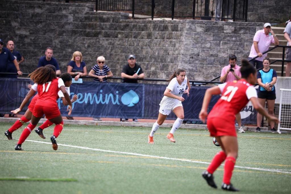 Redshirt sophomore forward Rachel Sorkenn chases the ball during Sundays game against the Maryland.