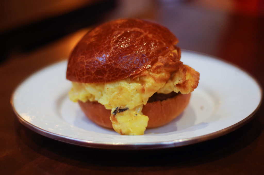 The bacon and egg brioche at Piccolina da Centrolina can be a fancier version of an everyday egg and cheese breakfast sandwich.