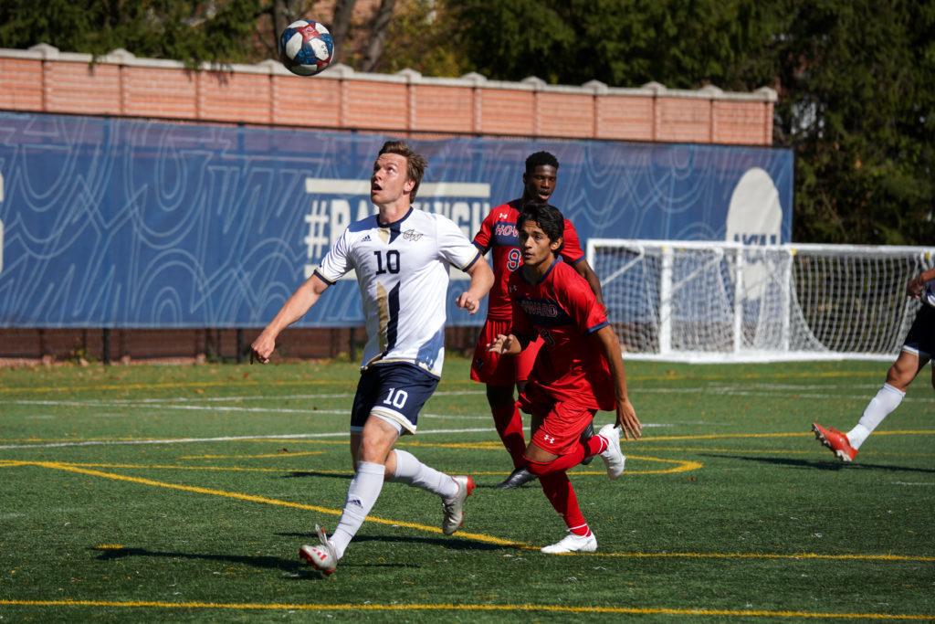 Graduate student midfielder and forward Haukur Hilmarsson settles the ball during a game against Howard. The Colonials fell 1–0 to the Bison. 