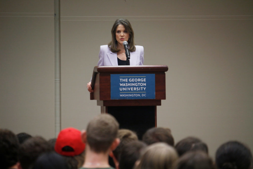 At the event, Williamson said she would create a Department of Youth and Children and Department of Peace to bring more attention to youth issues like food insecurity and peacebuilding efforts worldwide.