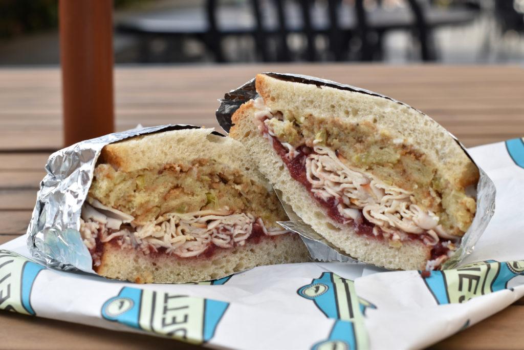 The Thanksgiving-themed sandwich at Jetties tastes like a home-cooked meal, with a thick slice of turkey and cranberry sauce in between two slices of sourdough. 