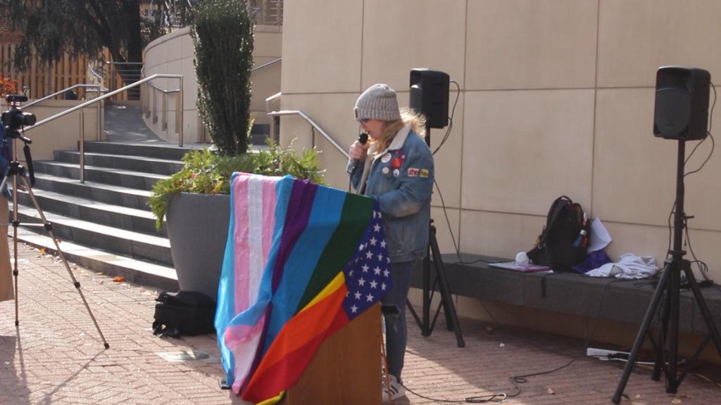 The Trans and Non Binary Students at GW hosted a vigil to commemorate Trans Day of Remembrance as part of Trans Awareness Week Wednesday afternoon in Kogan Plaza.