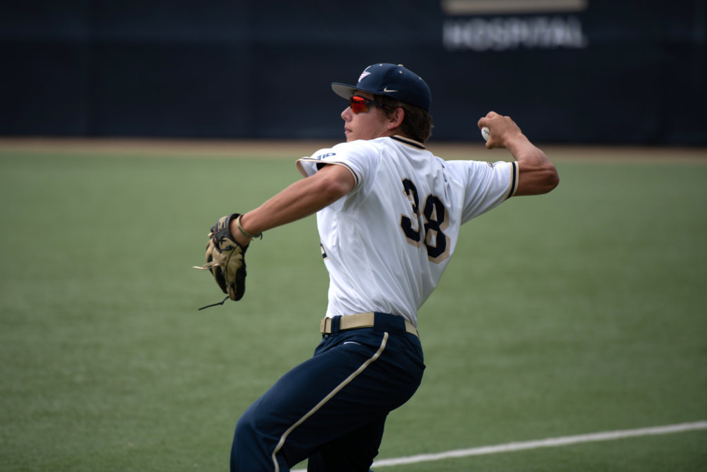 Sophomore utility player Noah Levin throws the ball during a game in May. The team has taken part in 20 hours of fall practice this semester per week.