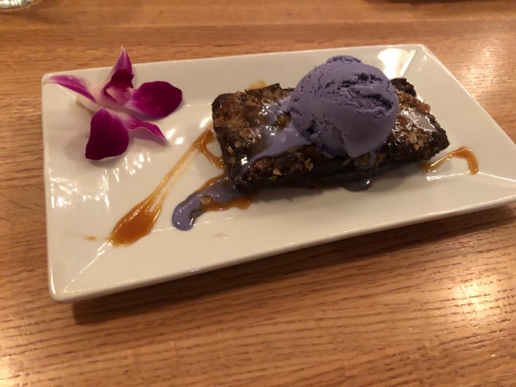 Purple Patch offers Filipino-American cuisine, including ube bread pudding with ube ice cream. 