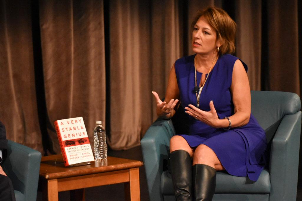 Carol Leonnig talks about her new book, “A Very Stable Genius,” in the Marvin Center. 