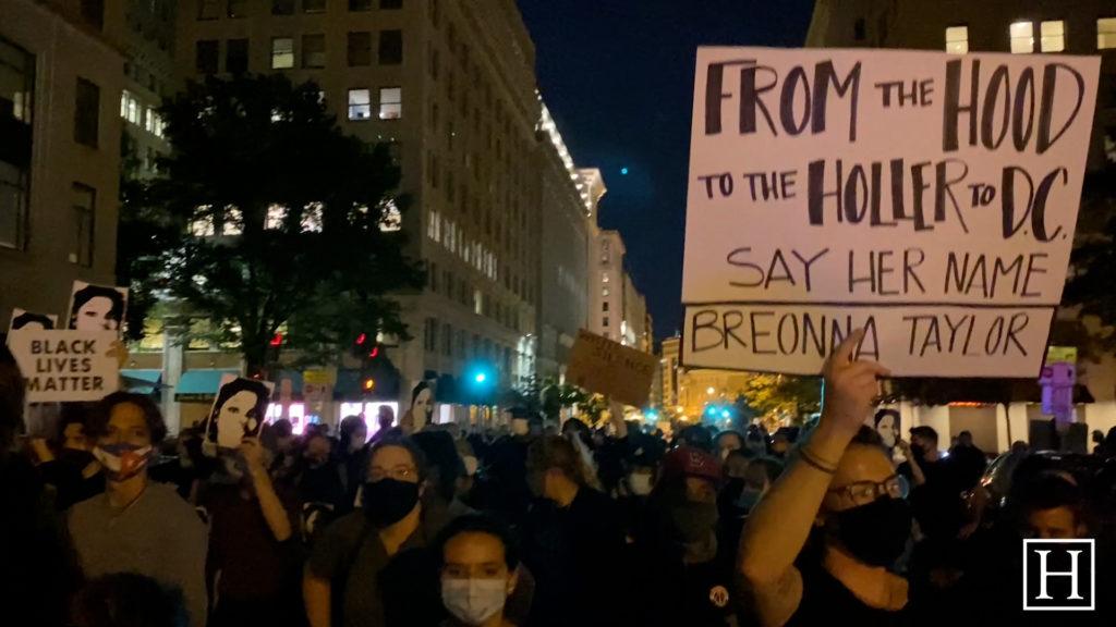 Hundreds of people protested the grand jury ruling in the police killing of Breonna Taylor Wednesday. Protesters walked from the Department of Justice to the White House throughout the evening.