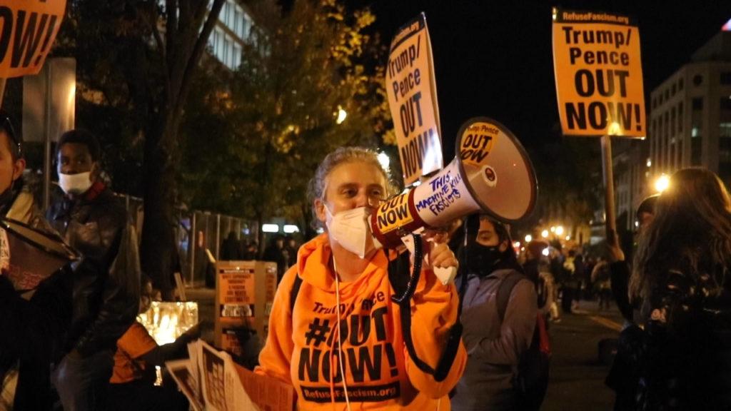 People headed to the White House and scattered around D.C. Tuesday as the initial election results rolled in. Protests remained largely peaceful throughout the day and into the evening as people watched races called on a jumbotron near the White House.
