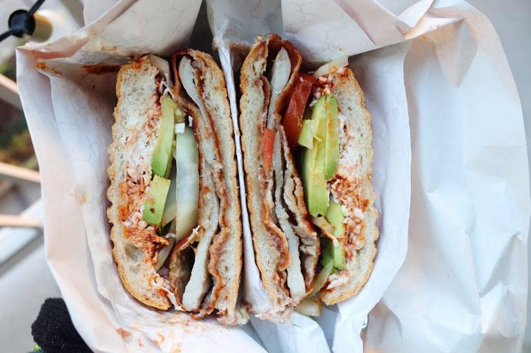 In addition to their eggplant cemita, which combines Oaxaca cheese, chipotle flavors and avocado for a satisfying meal, Taqueria Xochi also offers a chicken option.