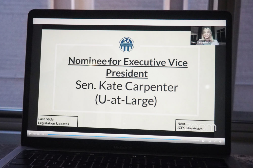 Hill said he was aware that some senators began to “whip votes” and make “backdoor deals” to block Carpenter’s nomination before she had her time to present her case for the EVP position.