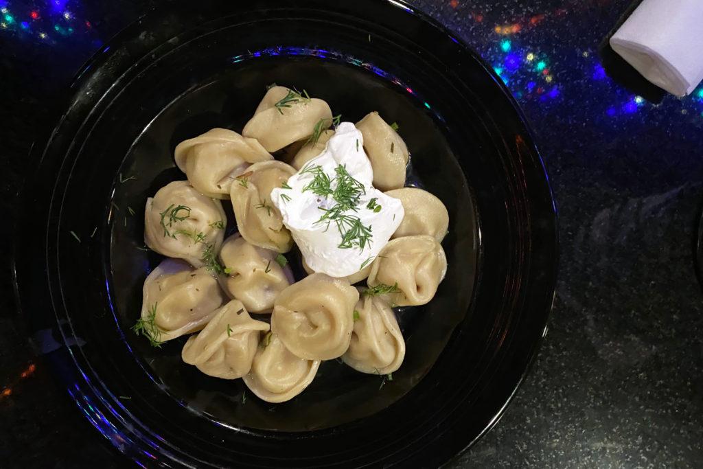 sPACEYcLOUD’s Russian dumplings combine the flavors of vegan chicken, spices and broth.
