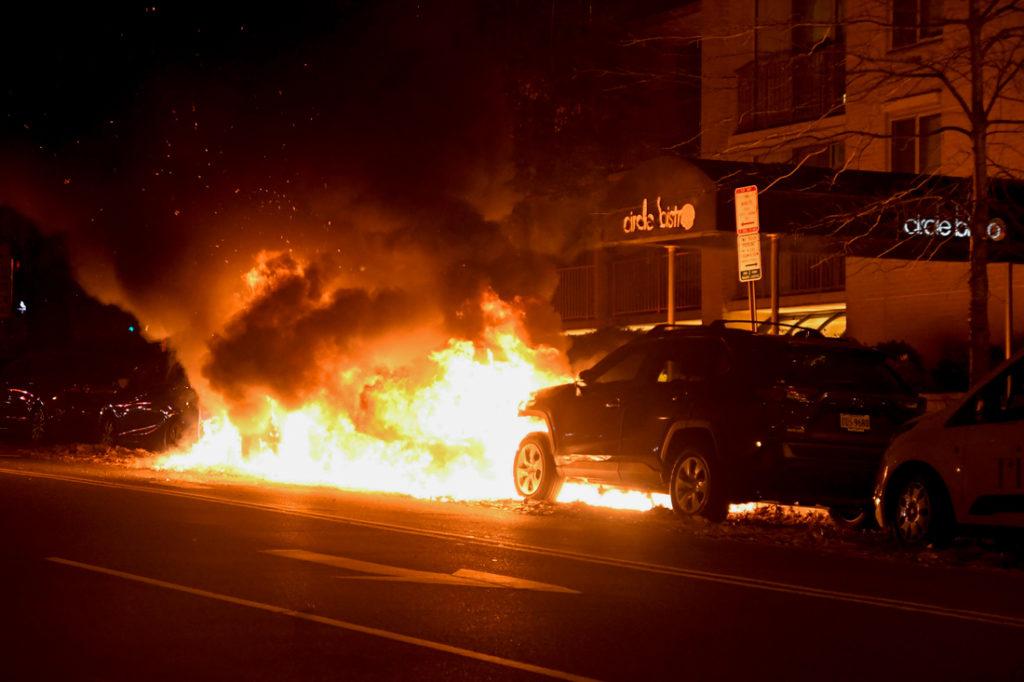 D.C. FEMS spokesperson Vito Maggiolo said one car appeared to catch fire before the flames spread to the other two vehicles at the scene, which smelled of gasoline.