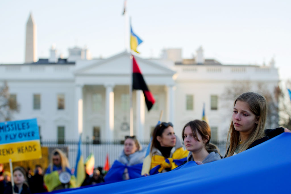 Ukrainians living in D.C. as well as other anti-war demonstrators continue to gather outside of the White House. 