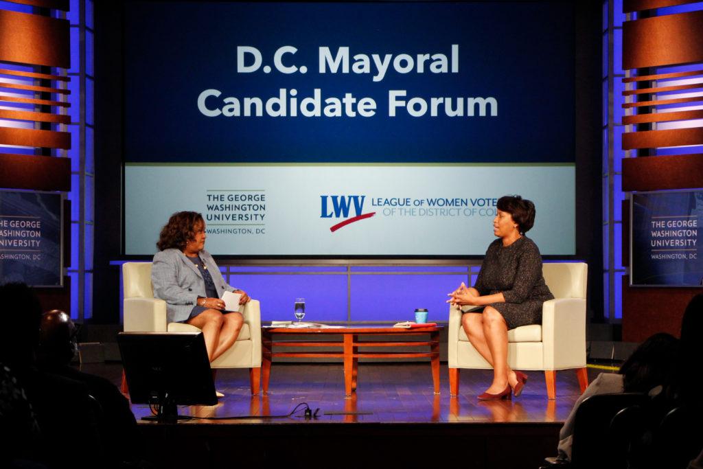 The League of Women Voters D.C. partnered with GW to host the in-person forum, which Cheryl W. Thompson moderated.