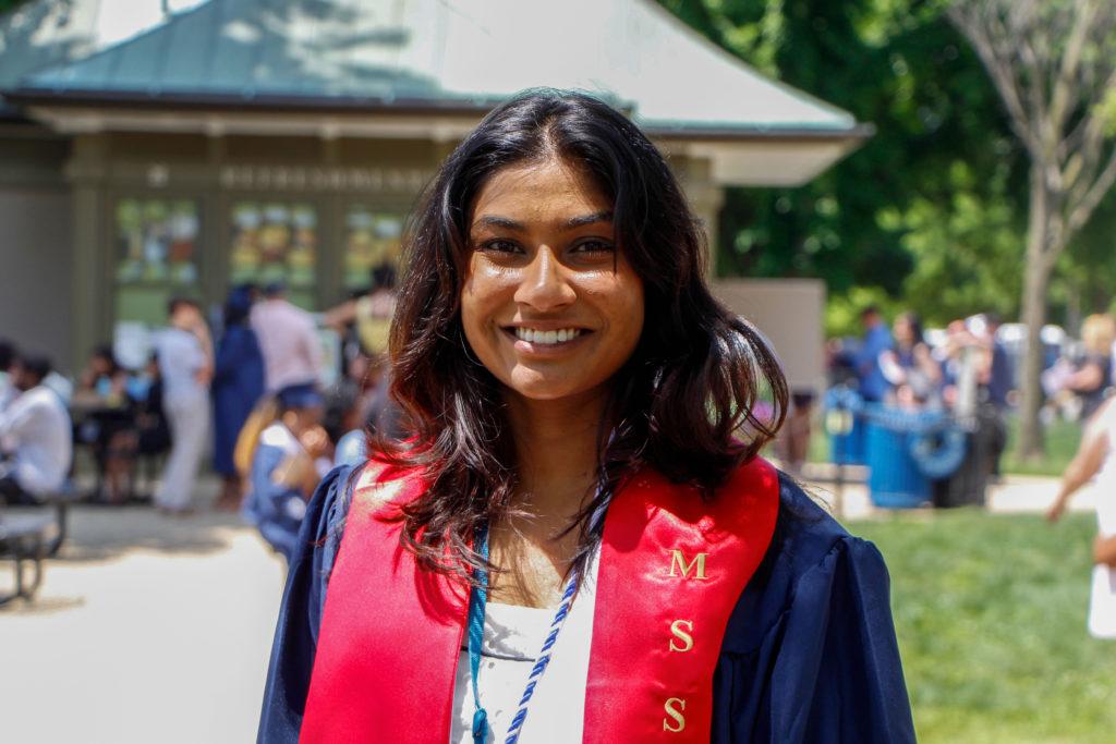 Sahana Raju, who graduated with a degree in international affairs, plans to move to New York post-graduation.
