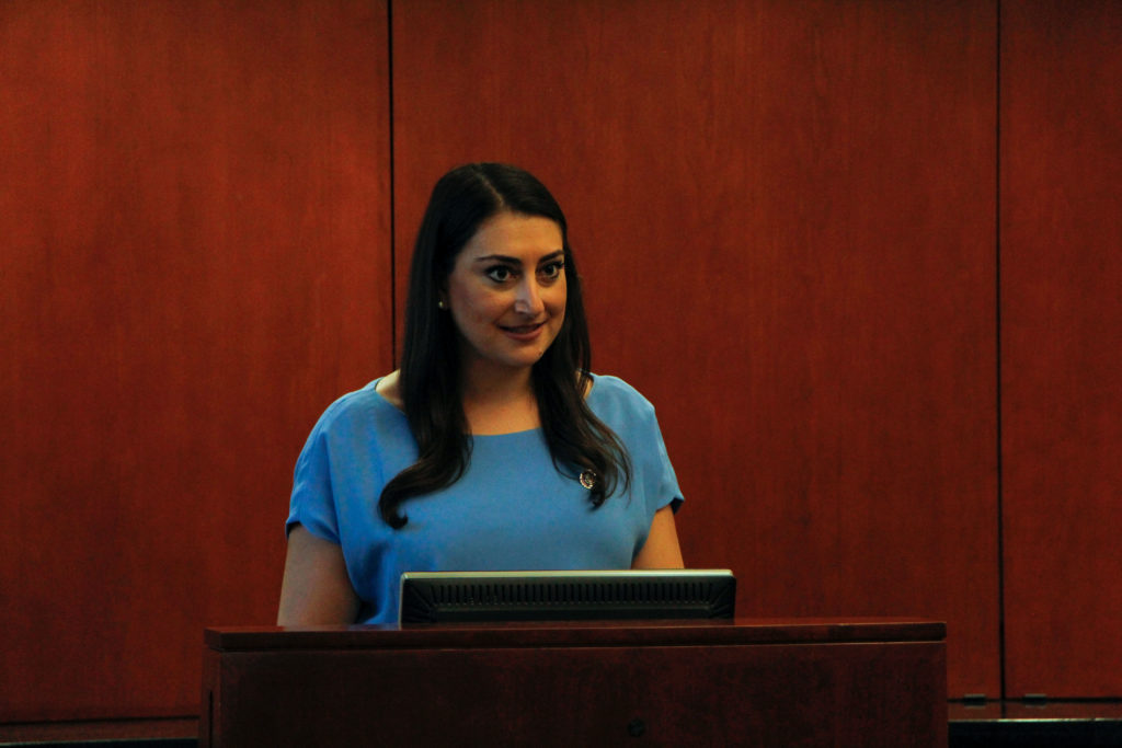 U.S. House Rep. Sara Jacobs, D-CA, who was introduced by law school professor Dawn Nunziato, spoke about the urgency of protecting reproductive data privacy in her keynote address at the event Tuesday.