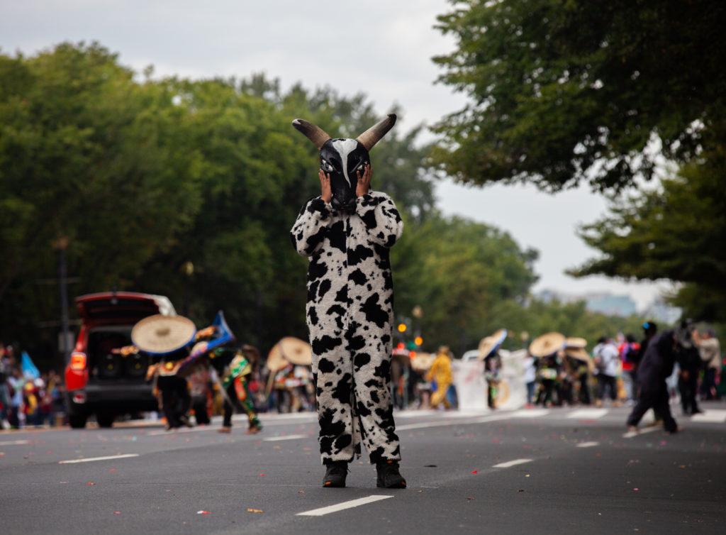 A folklórico performer representing Mexico pauses on Constitution Avenue in the Parade of Nations at the Fiesta DC festival Sunday. Fiesta DC celebrated its 50th anniversary as the largest Latin festival in  D.C. during National Hispanic Heritage Month.