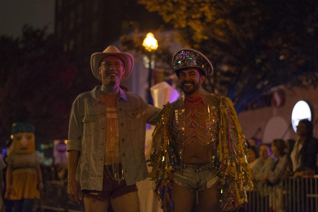 Two participants pose for the camera at the High Heel Drag Queen Race in Dupont Circle Tuesday night. 