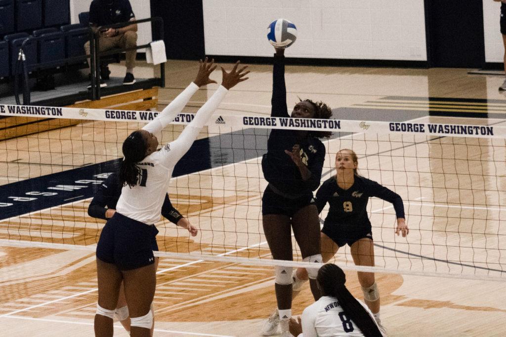 Despite a number of service errors and an inability to hold leads in the first and second sets, the Colonials managed to reignite their offense and deliver well-placed strikes to retake the match.