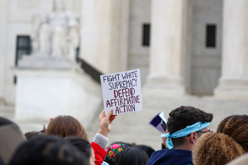 More than 100 protesters rallied in front of the Supreme Court in November to show their support of affirmative action policies.