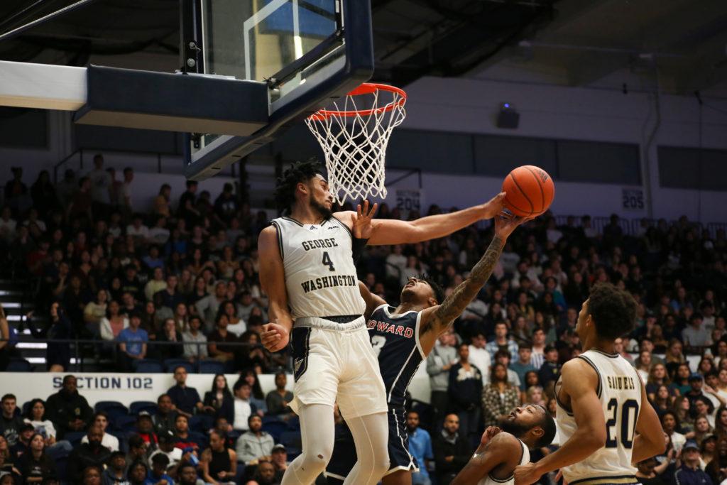 Eight of the Colonials’ first 10 points came from dunks, the first of which, a monstrous put-back from senior forward Ricky Lindo Jr., sent the already-buzzing crowd into a state of pandemonium. 