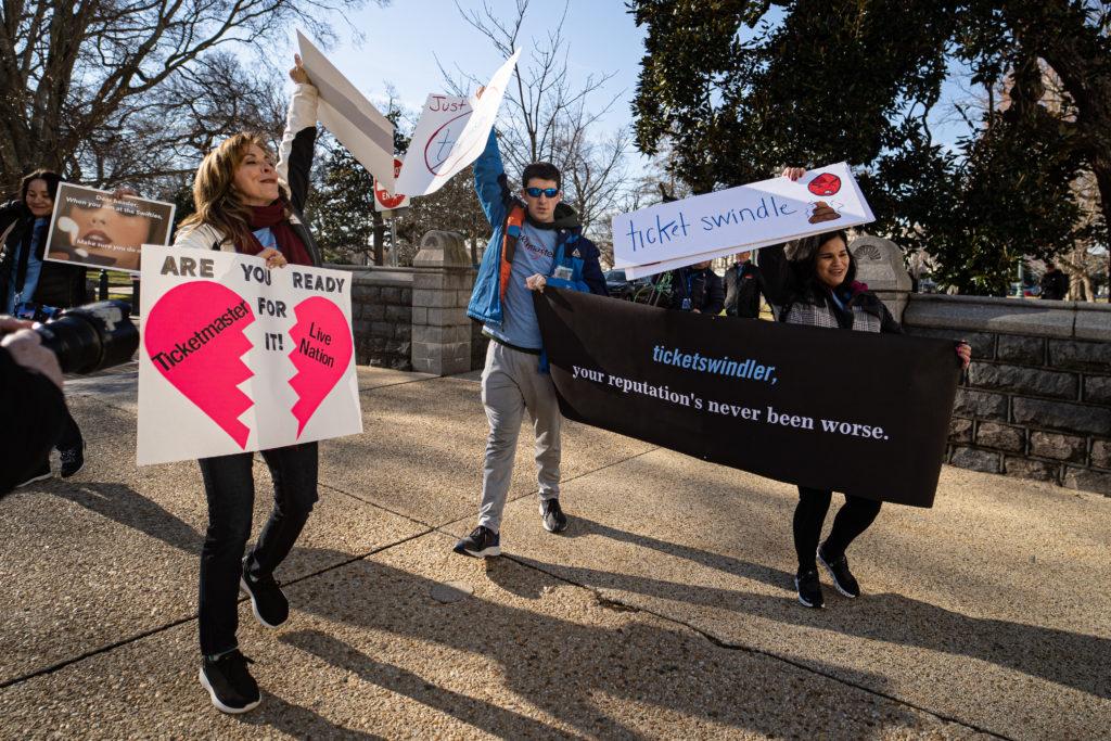 About nine Taylor Swift fans mobilized in front of the Capitol Tuesday, urging Live Nation Entertainment, the product of Ticketmaster and Live Nation’s 2010 merger, to break up after being unable to purchase presale tickets for the pop star’s upcoming tour in November.