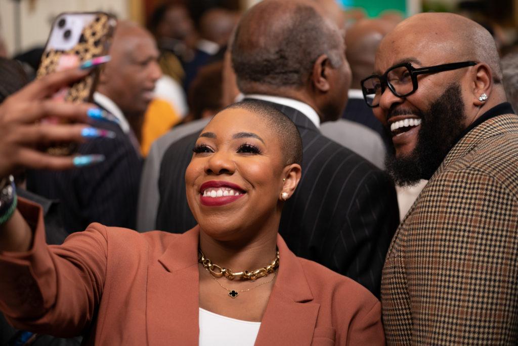 Guests take a selfie at the White Houses reception celebrating Black History Month Monday. 