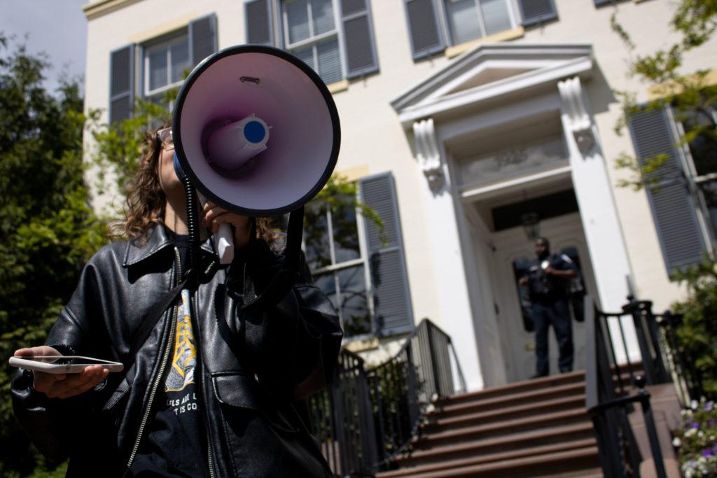 Last Monday, more than 150 students marched from Kogan Plaza to F Street House, interim University President Mark Wrightons on-campus residence, to protest the decision.