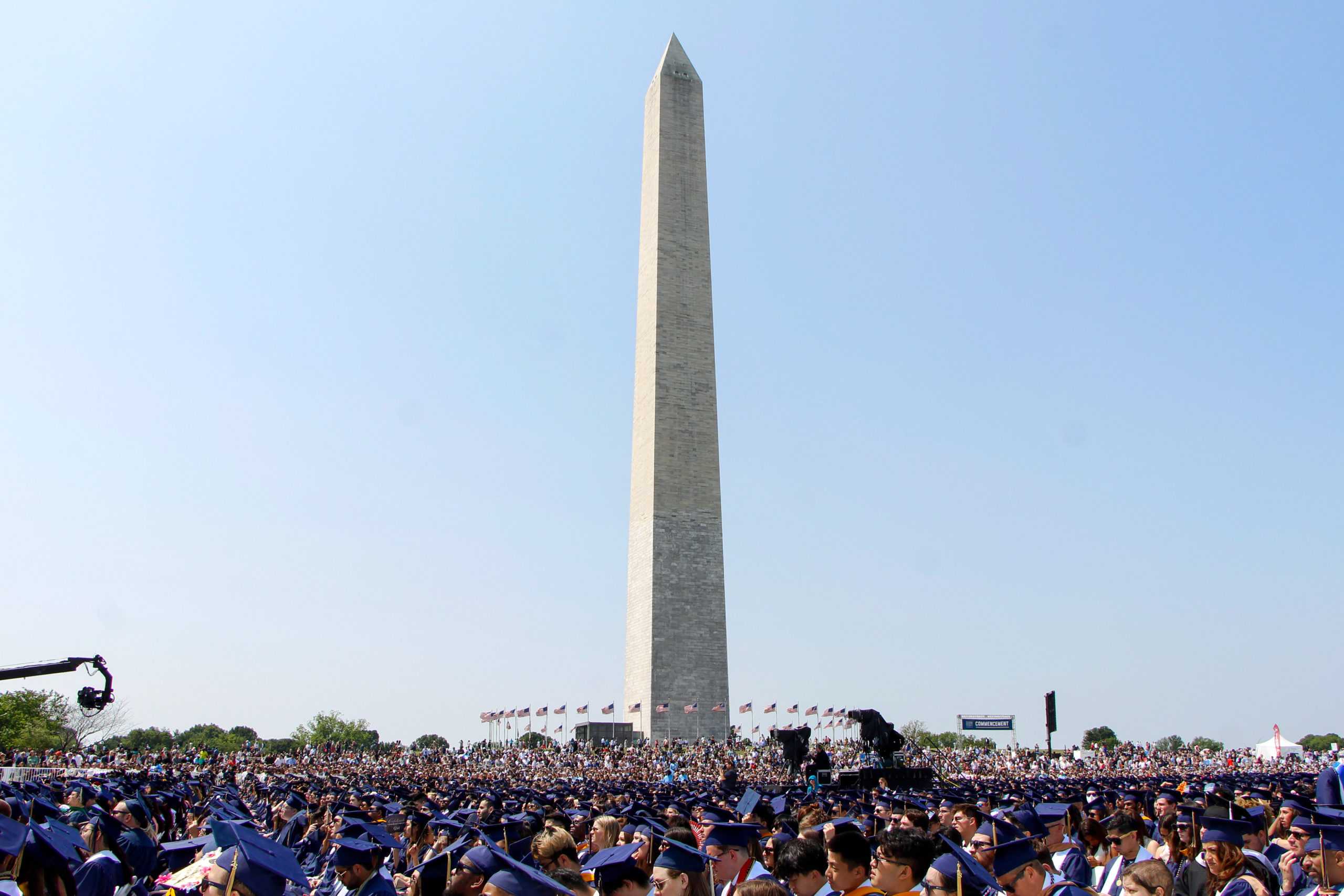 Thousands of graduates gather on the National Mall for the Commencement ceremony last year. 