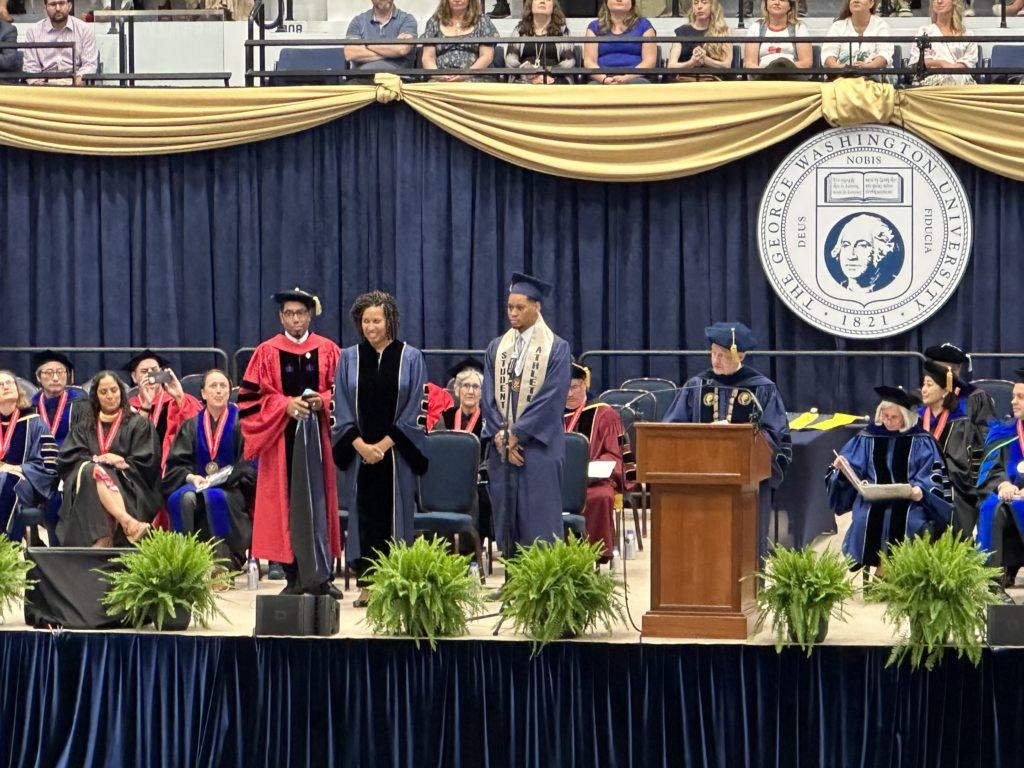 Bowser said she accepted the honorary doctorate of public service on behalf of the 37,000 people who work for her in the D.C. government to make the District a “great place.”