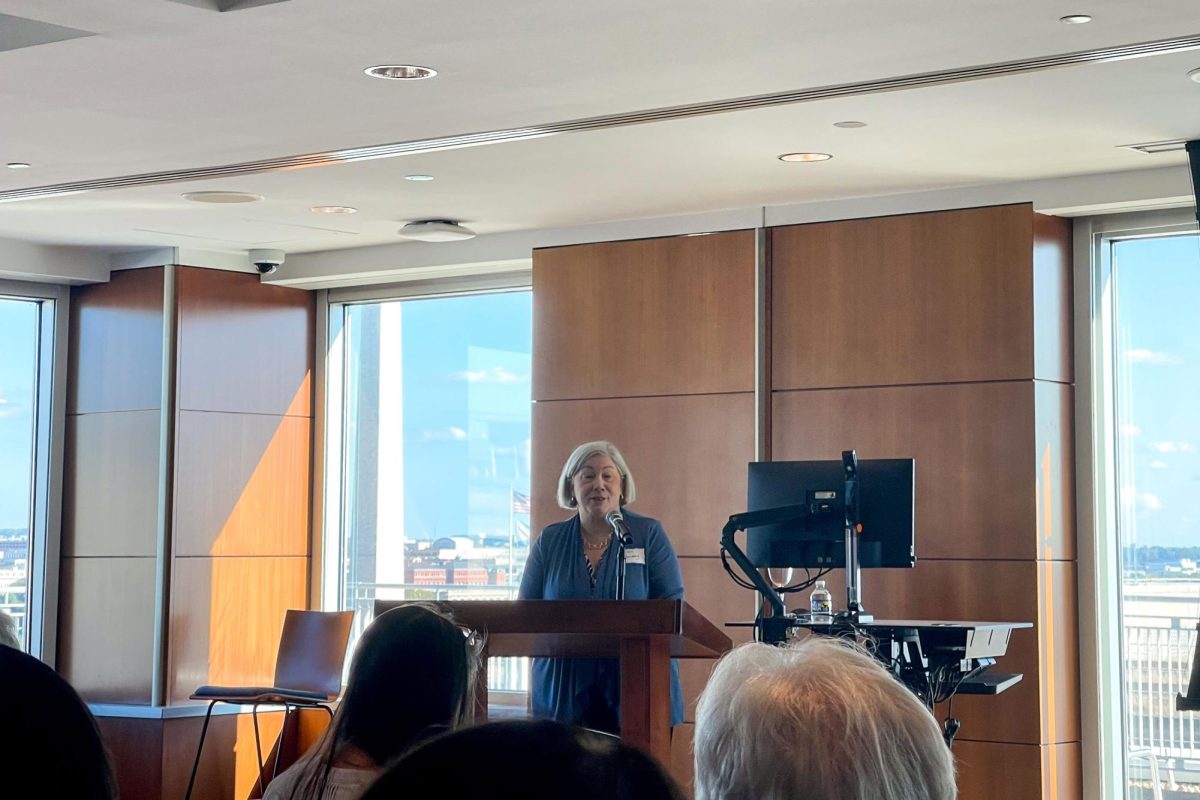University President Ellen Granberg discussed her academic and professional appreciation for sociology during the keynote address at the Elliott School of International Affairs on Thursday.