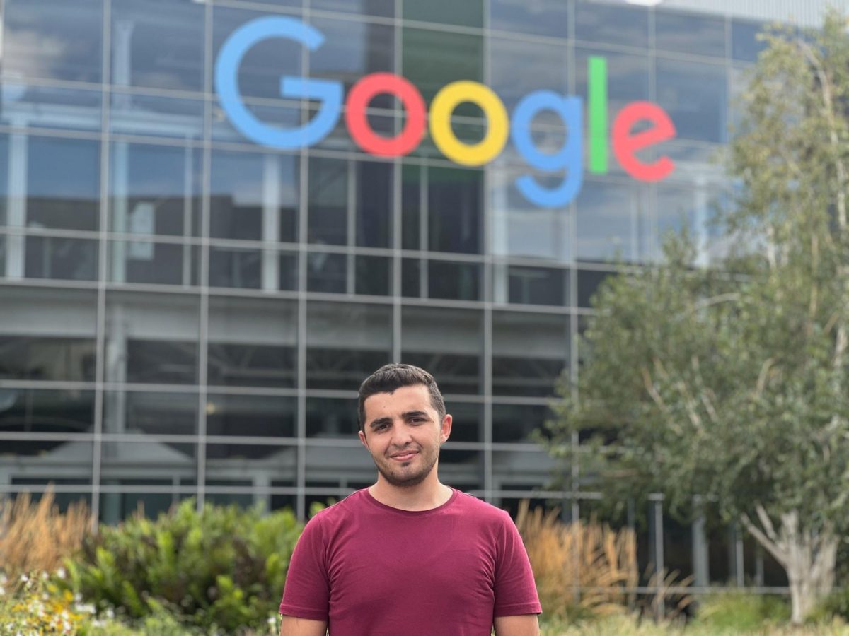 Nijad Huseynov stands in front of the Google headquarters in California, a company he had hoped to one day work for.