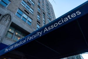 The GW Medical Faculty Associates entrance awning on Pennsylvania Avenue in February 2024.