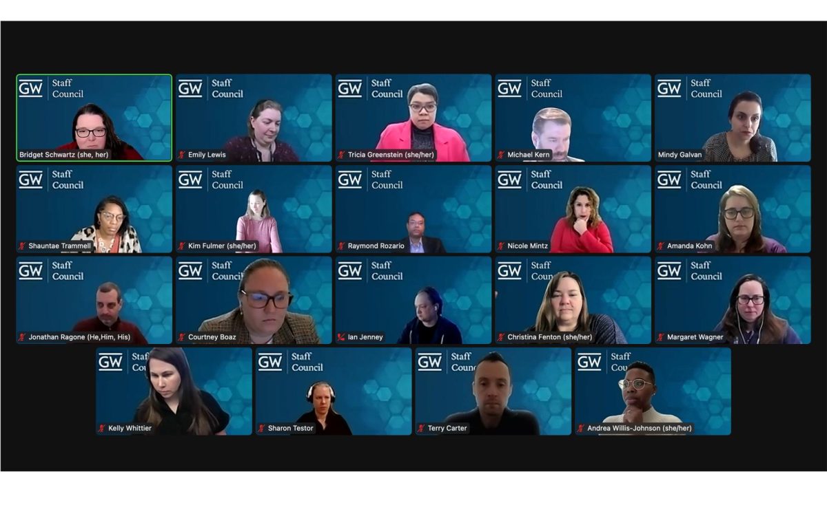 Staff Council members during a virtual council meeting last week.