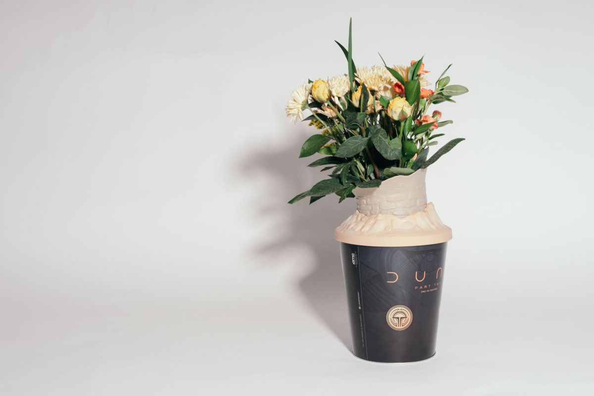 The+%E2%80%9CDune%3A+Part+Two%E2%80%9D+popcorn+bucket+can+hold+an+arrangement+of+flowers+%E2%80%94+perfect+for+that+special+someone+this+Valentines+Day.