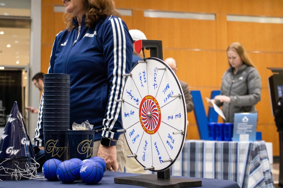 GW-themed prizes offered at Giving Day  celebrations in the University Student Center.