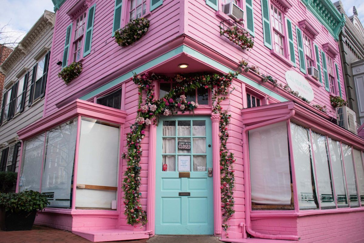 The bubblegum pink exterior of Georgetown's Call Your Mother