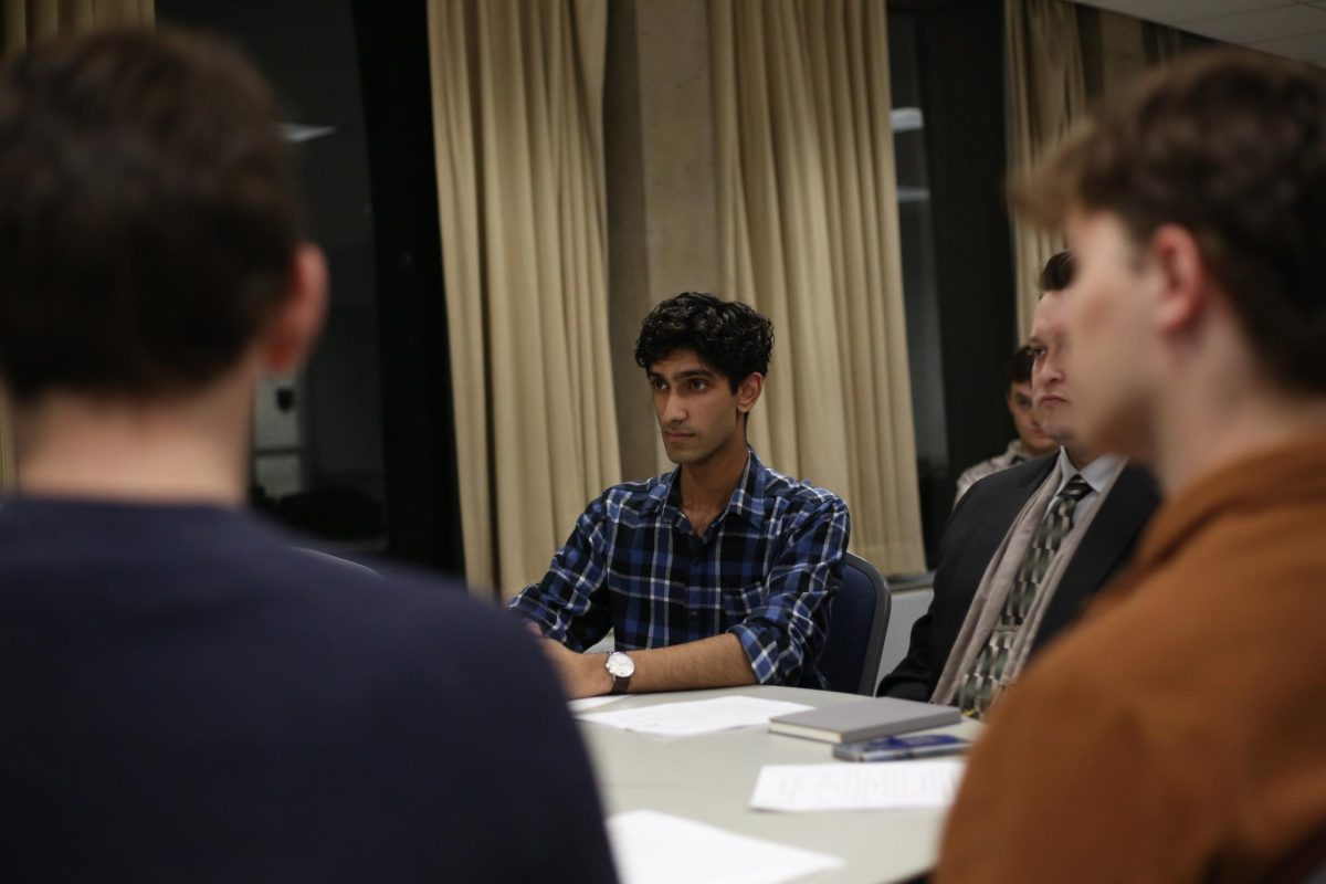 SGA Sen. Dan Saleem sits before the Joint Elections Commission during his hearing Friday night. 
