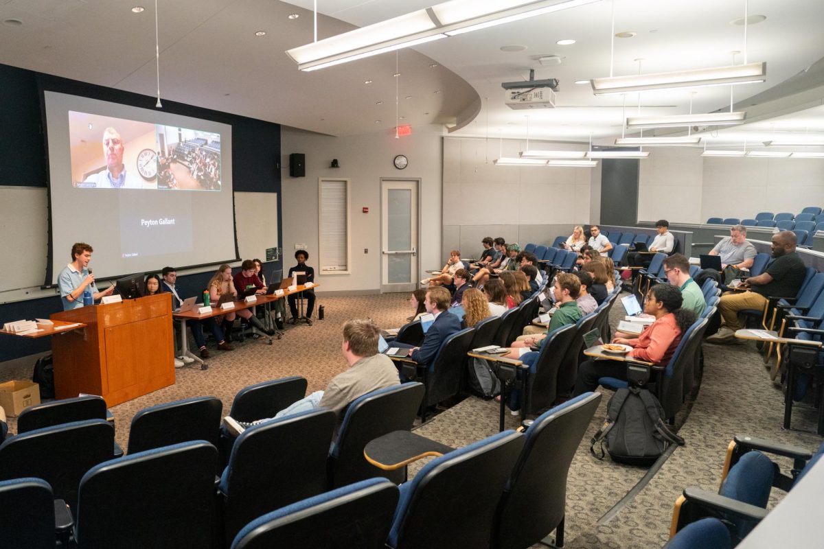 SGA President Ethan Fitzgerald speaks during a meeting in May.