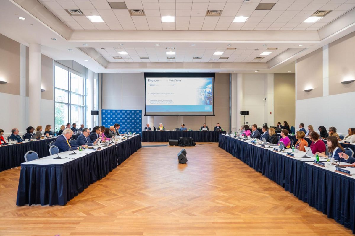 The Board of Trustees during a meeting in May.