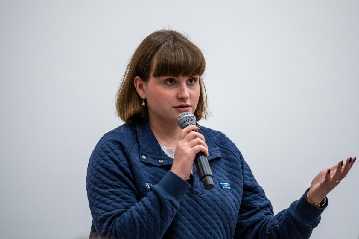 Student Government Association Senate Pro-Tempore Liz Stoddard (CCAS-U) speaks during Monday's meeting.