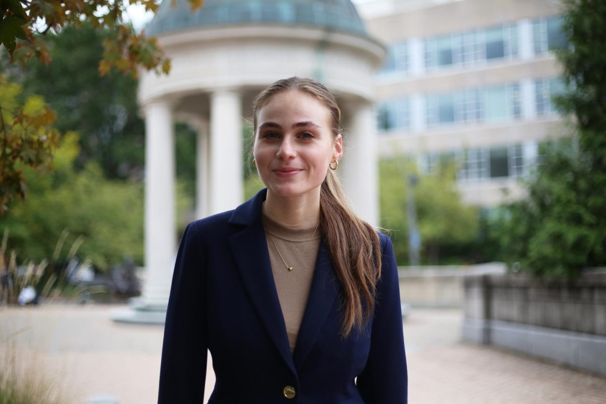 Ashleigh Sorokin, the founder of Sharing Excess GWU, poses for a portrait in Kogan Plaza.